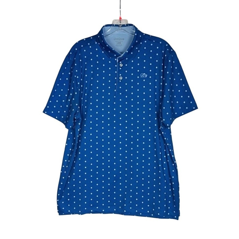 Good Good Golf Polo Shirt Blue Polka‎ Dot Men's Size L Short Sleeve Stretch